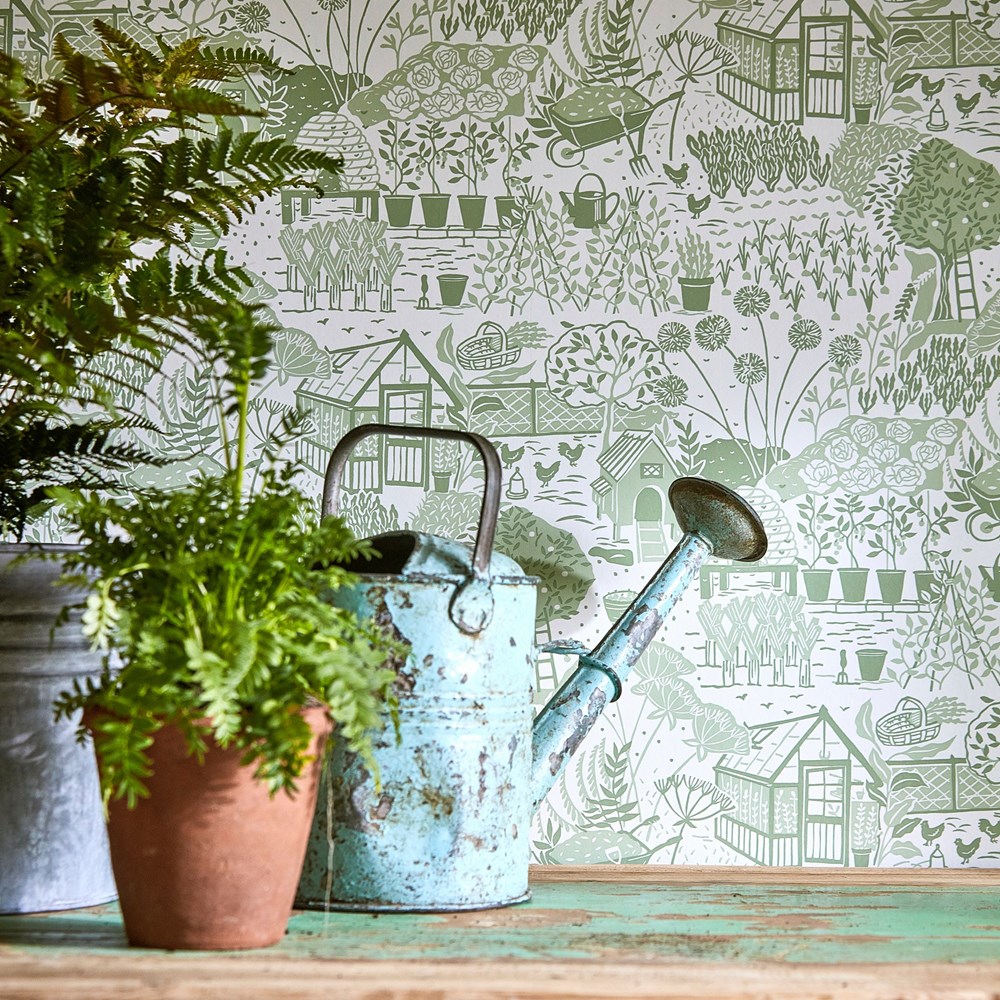 The Allotment Wallpaper 216351 by Sanderson in Fennel Green